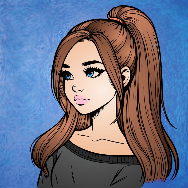 realistic girl with a high ponytail