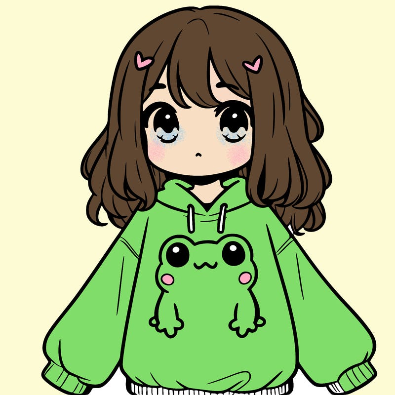 girl wearing frogging sweatshirt