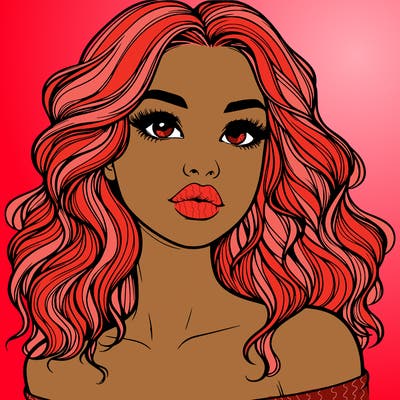 realistic girl with wavy hair and lips