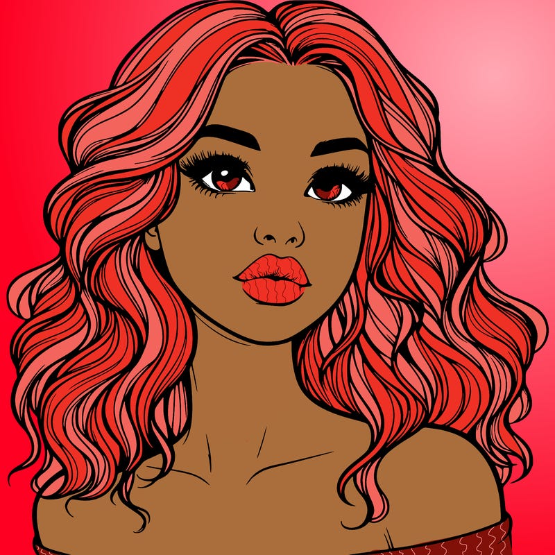 realistic girl with wavy hair and lips