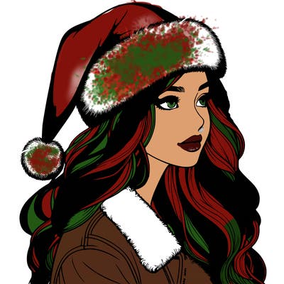 realistic girl in santa hat