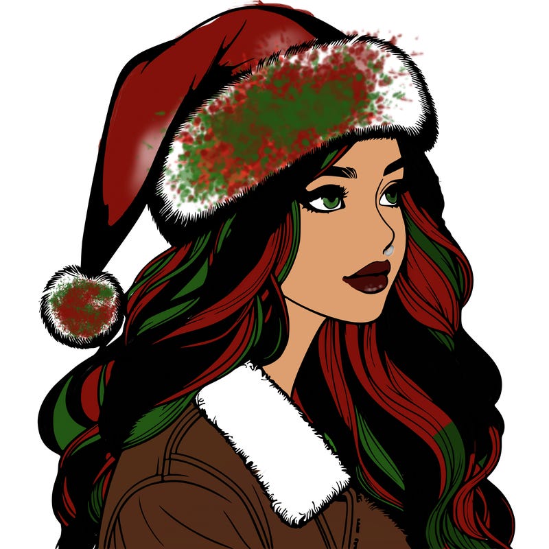 realistic girl in santa hat
