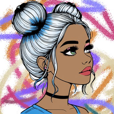 realistic girl with buns on the top of her head