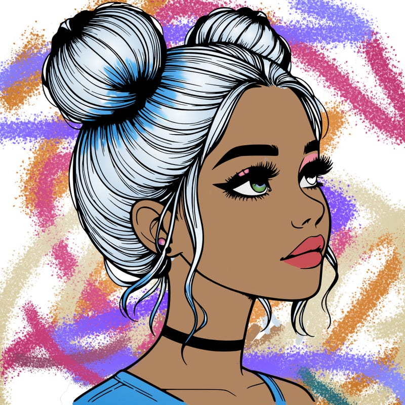 realistic girl with buns on the top of her head