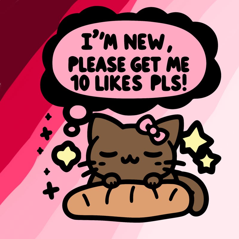 kitty taking a nap dream talking and saying "i'm new, please get me at least 10 likes pls!!"