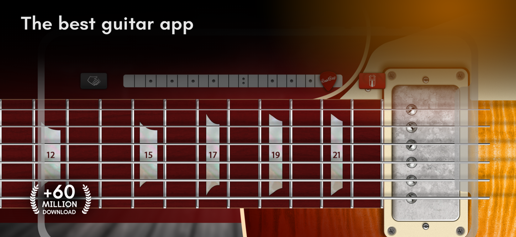 Real Guitar: lessons & chords - Virtual electric guitar fretboard with numbered frets in the Real Guitar app