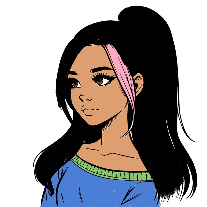 realistic girl with a high ponytail