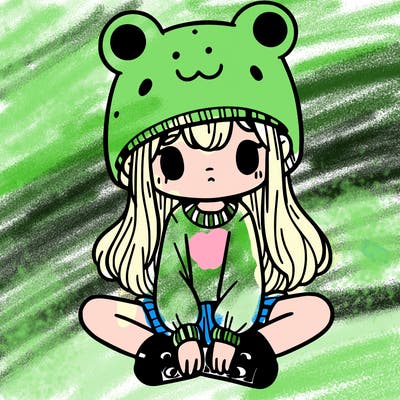 a girl wearing a frog hat and some frog socks