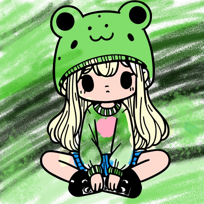 a girl wearing a frog hat and some frog socks