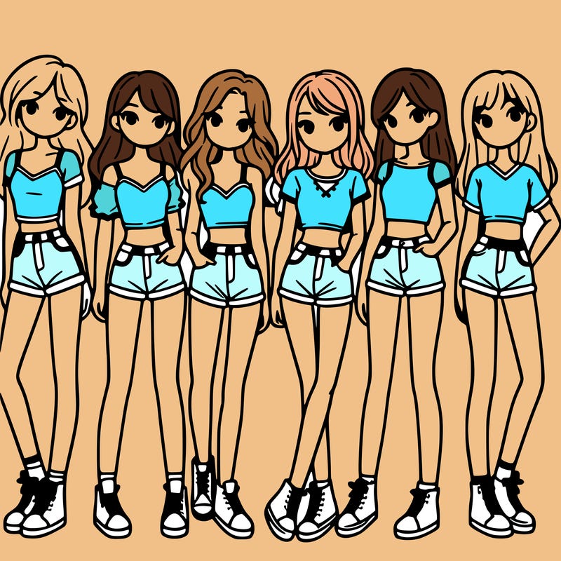 a group of girls wearing crop tops and shorts