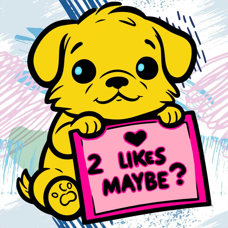 a puppy holding a sign that says 2 likes maybe?