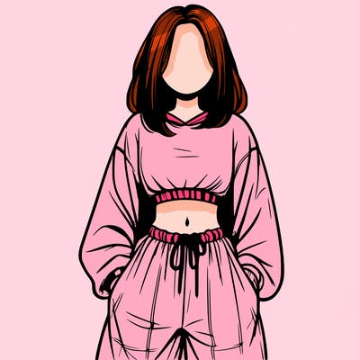 realistic girl faceless with baggy pants and a crop top