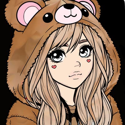 realistic girl in a bear hoodie