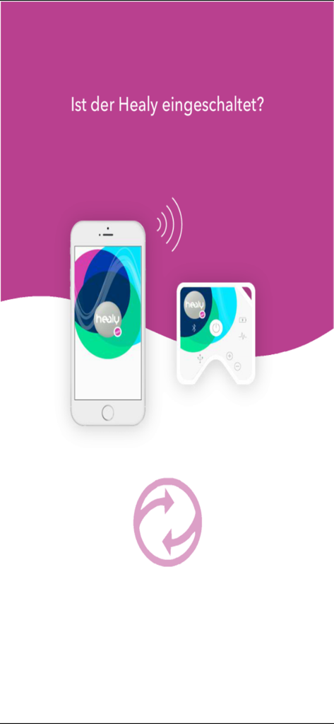 Healy - Interface of the Healy app showing a smartphone and wearable device during the Bluetooth pairing process.