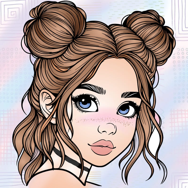 realistic girl with hair buns on her head