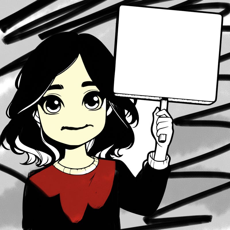 realistic girl holding up a sign