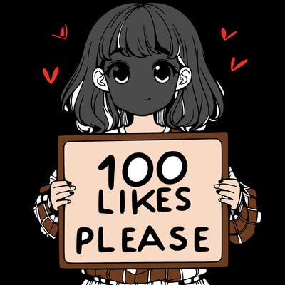 a girl holding a sign saying 100 likes please