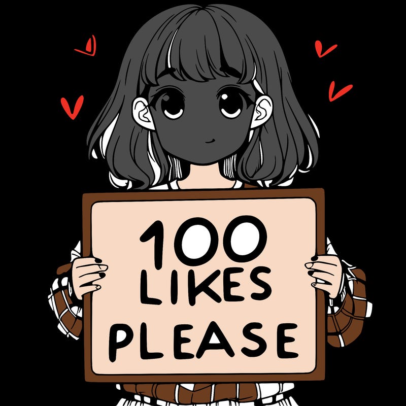 a girl holding a sign saying 100 likes please