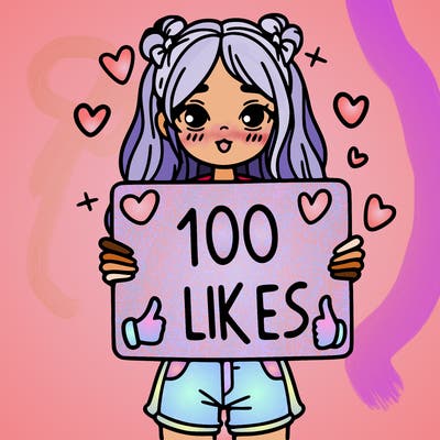 girl holding a sign saying 100 likes