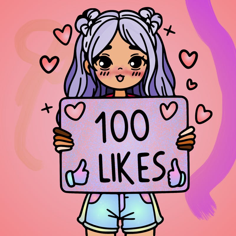 girl holding a sign saying 100 likes