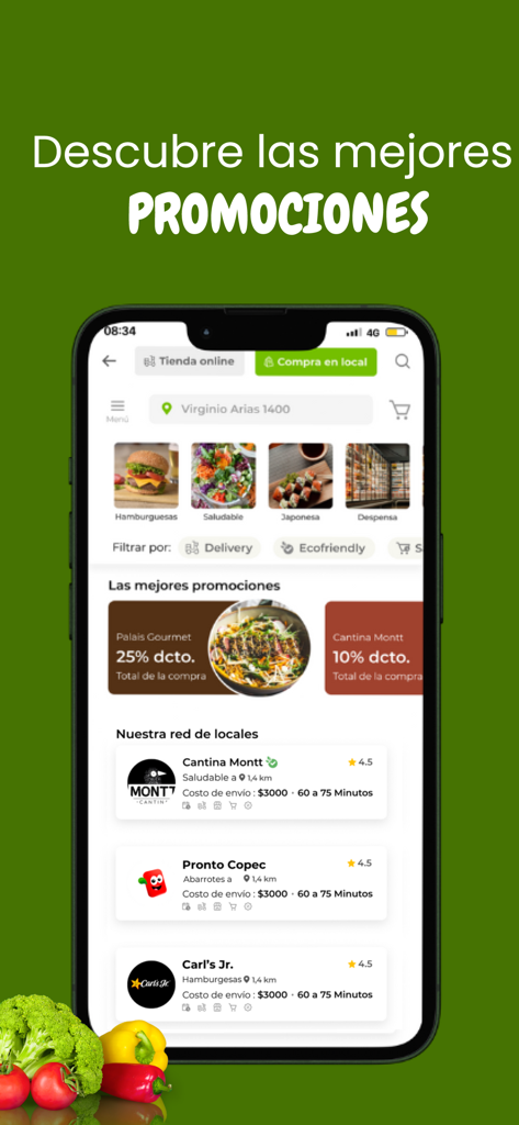 Amipass - Amipass app screen showing local food discounts and eco friendly filters