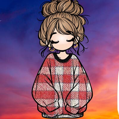 girl with baggy sweatshirt and messy bun