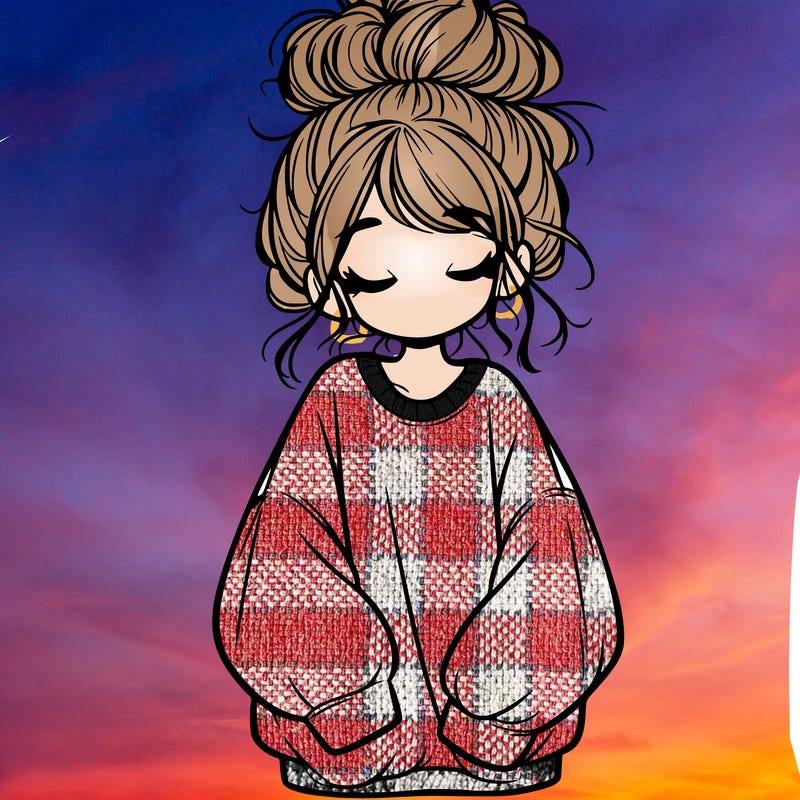 girl with baggy sweatshirt and messy bun