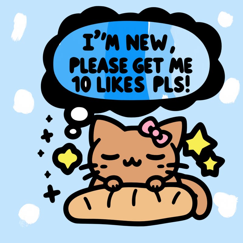 kitty taking a nap dream talking and saying "i'm new, please get me at least 10 likes pls!!"