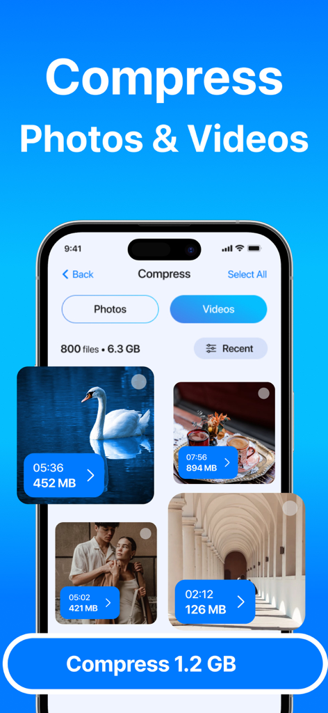 Safe Cleaner: Clean My Phone - Safe Cleaner app interface showing video compression feature to save storage space