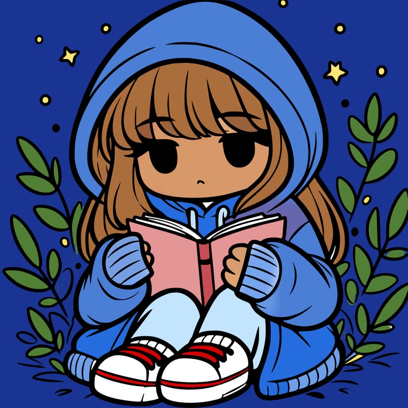 girl in oversized hoodie reading a book