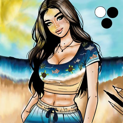 beautiful girl cropped tshirt and sweatpants realistic