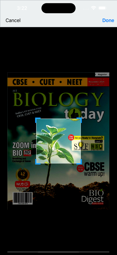 Biology Today - Digital cover of Biology Today magazine featuring a plant sprout and competitive exam titles.
