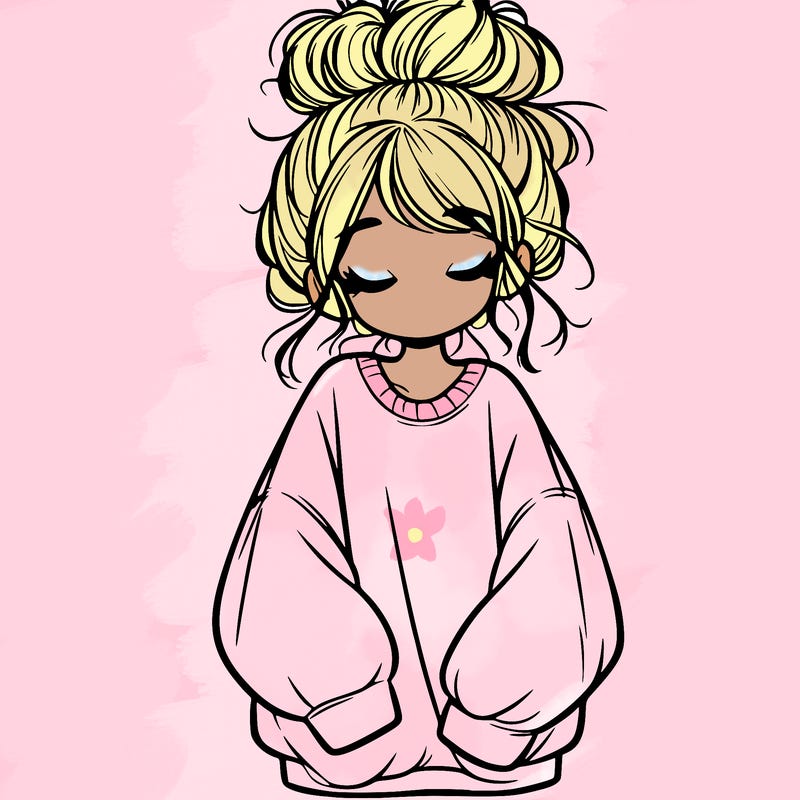 girl with baggy sweatshirt and messy bun