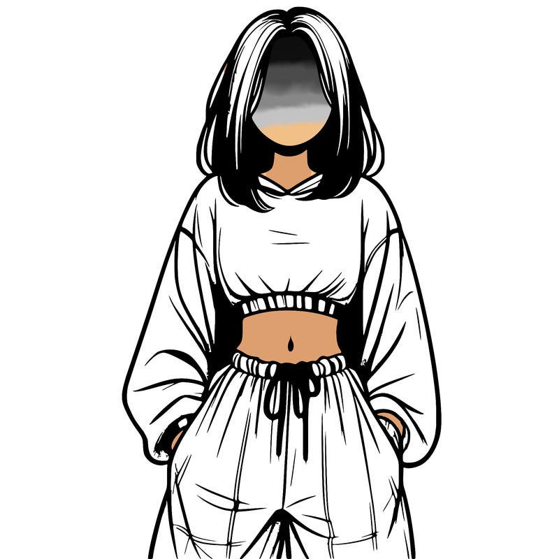 realistic girl faceless with baggy pants and a crop top