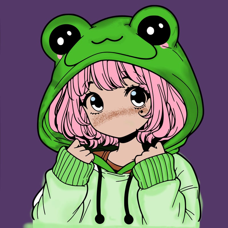a cute teenage girl wearing a frog hoodie