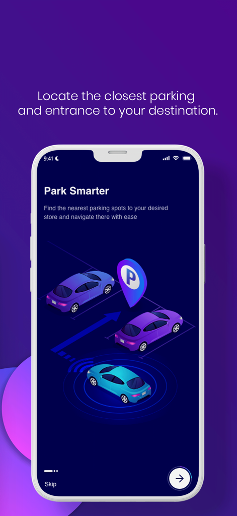 My Park Buddy - Tela do aplicativo My Park Buddy mostrando ilustração de estacionamento isométrico com um pino de localização de estacionamento