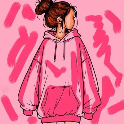 realistic girl with a oversized sweatshirt on and a bun