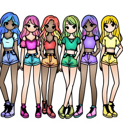 a group of girls wearing crop tops and shorts