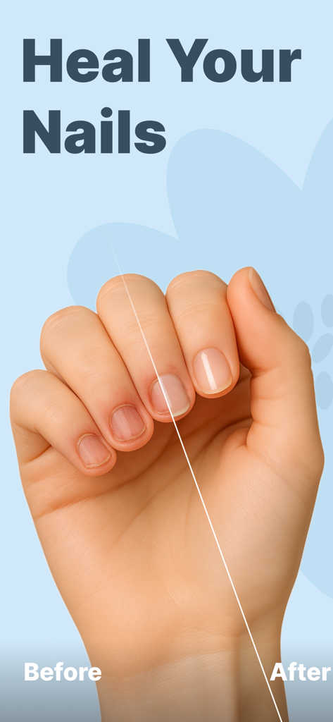 A hand showing a before and after comparison of nail regrowth and healing.