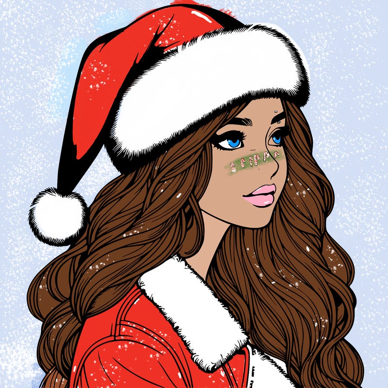 realistic girl in santa hat