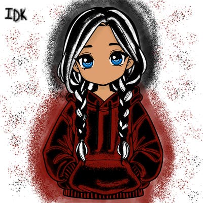 a realistic girl with a oversized hoodie and she has braids