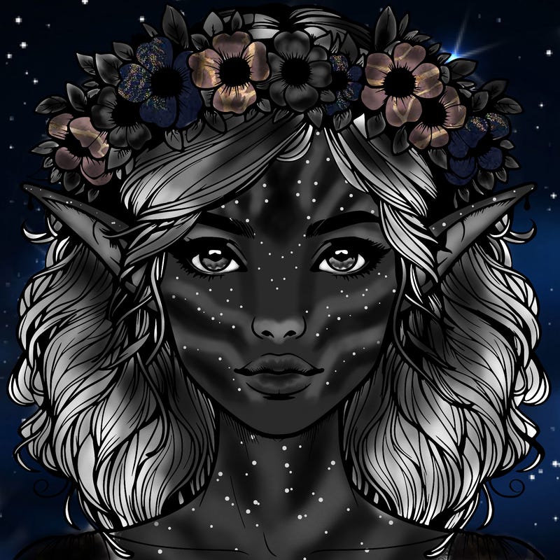 realistic female elf with flower crown