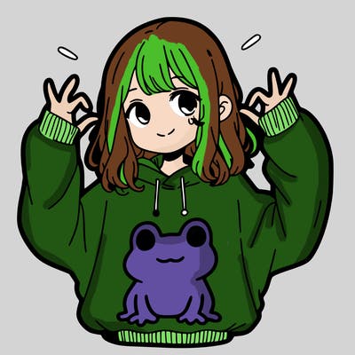 girl wearing frogging sweatshirt
