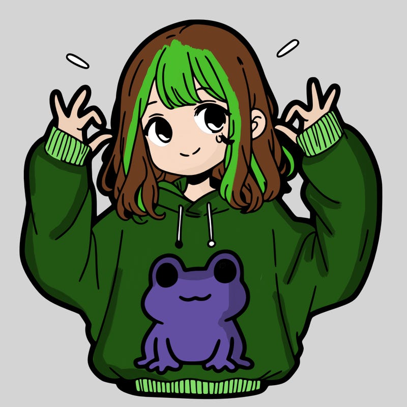 girl wearing frogging sweatshirt
