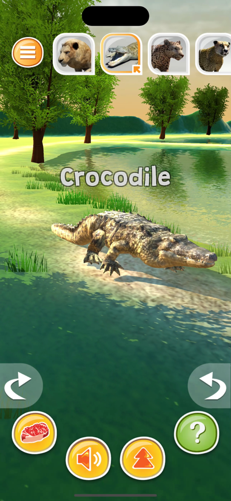 Animal Simulator 3D-Predetors - A 3D crocodile character in the Animal Simulator 3D mobile game environment