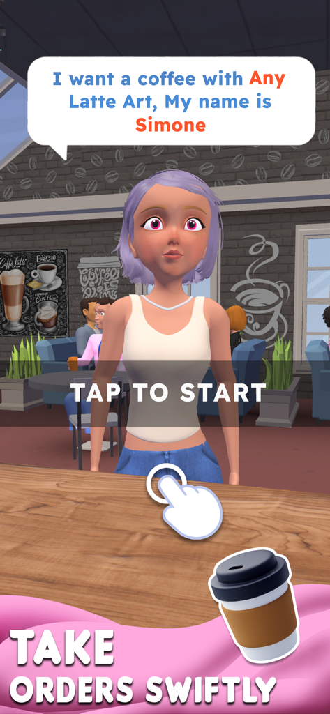 Perfect Coffee 3D - Una cliente ordina un caffè nel gioco di barista Perfect Coffee 3D