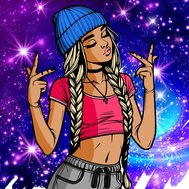 realistic teenage girl with braids and a beanie and crop top doing 🫶🏼