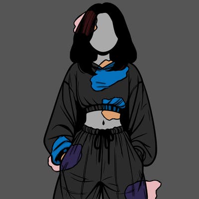 realistic girl faceless with baggy pants and a crop top