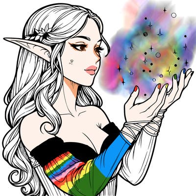 realistic elf girl doing magic