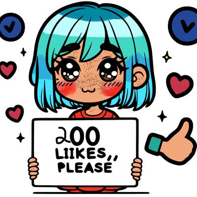 a girl with a sign saying 100 likes, please